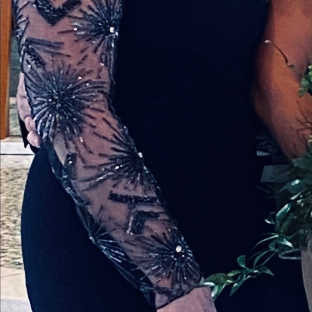 THEIA Beaded Flounce Hem MIdi Dress - Picture 7 of 8